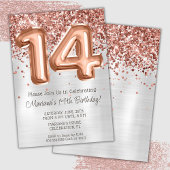 Roos Goudzilver 14e Verjaardagsfeestuitnodiging Kaart