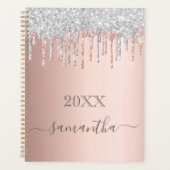 Roos goudzilver glitterroze monigram planner (Voorkant)