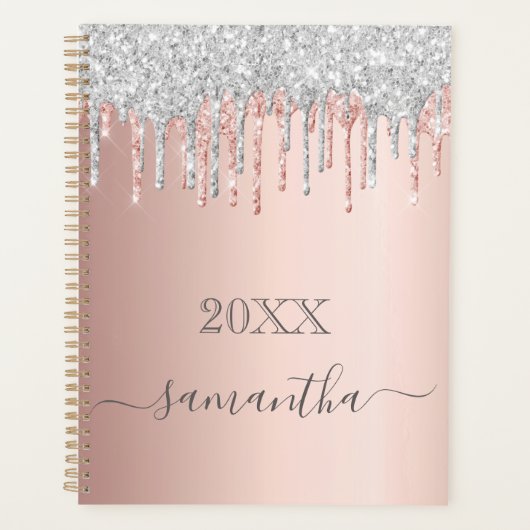 Roos goudzilver glitterroze monigram planner (Voorkant)
