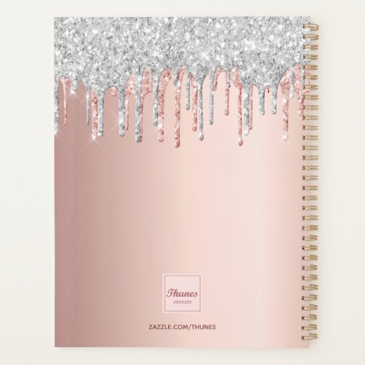 Roos goudzilver glitterroze monigram planner (Achterkant)