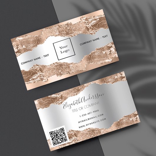 Roos goudzilvervormer marmer logo QR-code Visitekaartje