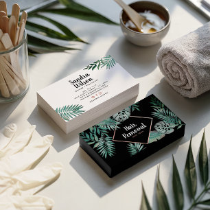 Roos goudzwarte tropische waterverf bladeren visitekaartje