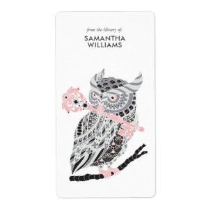 Roos Great Horned Owl Bookplate Etiket