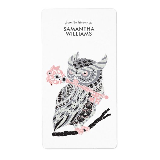 Roos Great Horned Owl Bookplate Etiket (Voorkant)