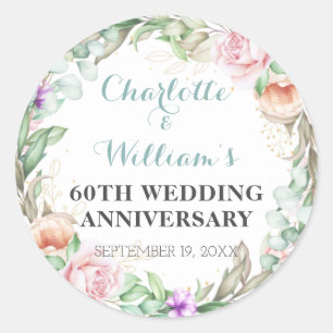 Roos Greenery 60th Diamond Wedding Jubileum Ronde Sticker