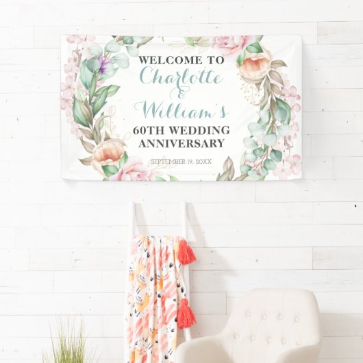 Roos Greenery 60th Diamond Wedding Jubileum Spandoek (Insitu)