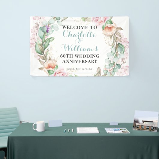 Roos Greenery 60th Diamond Wedding Jubileum Spandoek (Beurs)
