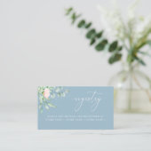 Roos Greenery Elegant Dusty Blue Wedding Registry Informatiekaartje (Staand voorkant)