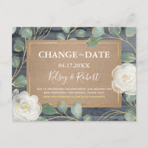 Roos Greenery Wood Rustic Wedding verander datum Aankondigingskaart