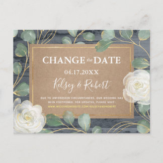 Roos Greenery Wood Rustic Wedding Verander de datu Aankondigingskaart
