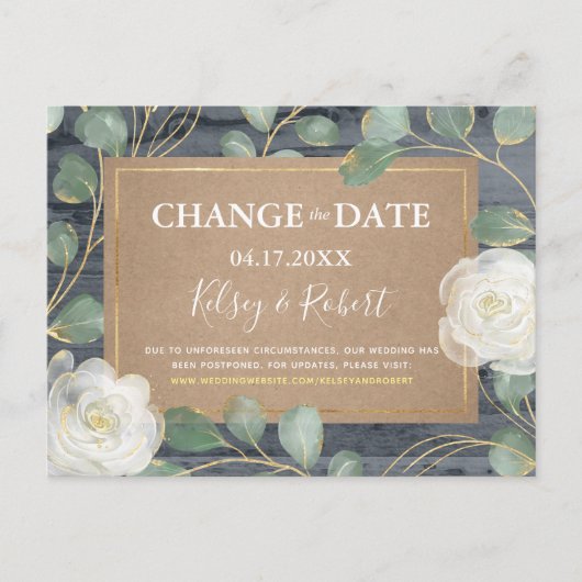 Roos Greenery Wood Rustic Wedding Verander de datu Aankondigingskaart (Voorkant)