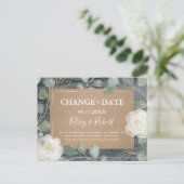 Roos Greenery Wood Rustic Wedding Verander de datu Aankondigingskaart (Staand voorkant)