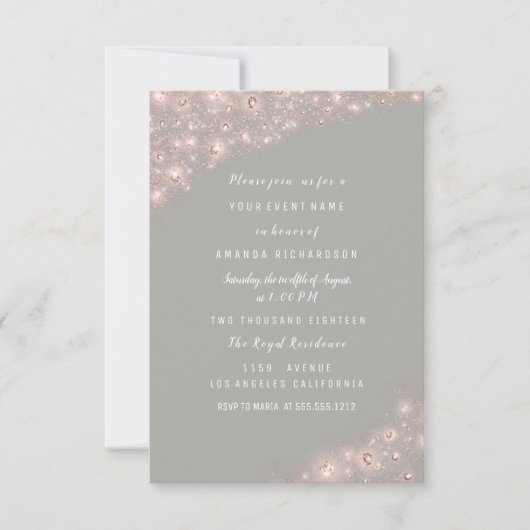 Roos Grey Glitter Vrijgezellenfeest Verjaardag Swe Kaart (Voorkant)