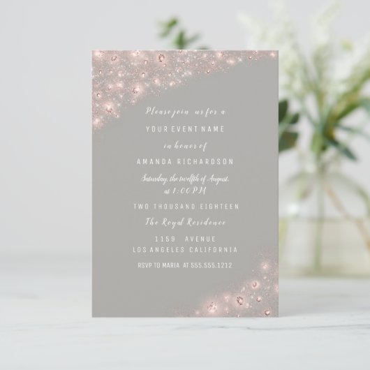 Roos Grey Glitter Vrijgezellenfeest Verjaardag Swe Kaart (Staand voorkant)