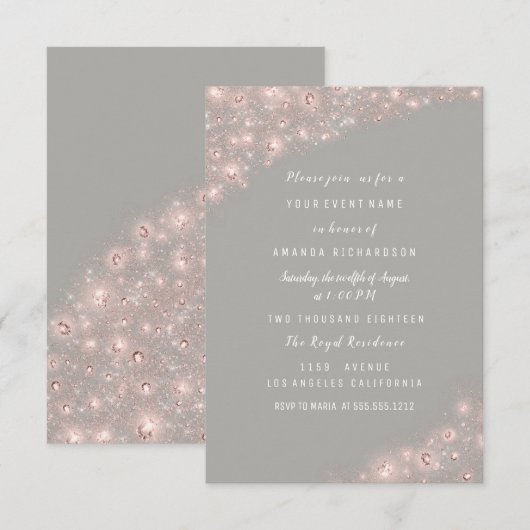 Roos Grey Glitter Vrijgezellenfeest Verjaardag Swe Kaart (Voorkant / Achterkant)