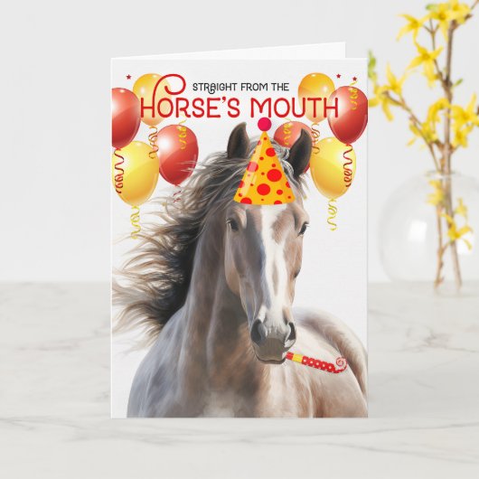 Roos Grey Horse Funny Birthday Kaart (Gele Bloem)