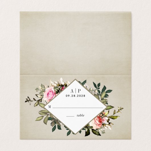  Roos groen bruiloft tenttent plaats kaarten (Buitenkant ongevouwen)