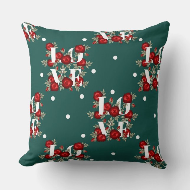Roos/Groene Liefde Pillow Kussen (Voorkant)