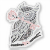 Roos Grote Gehoornde Uil Sticker (Voorkant)