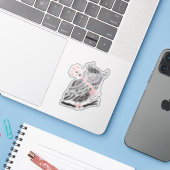Roos Grote Gehoornde Uil Sticker (Laptop met iPhone)