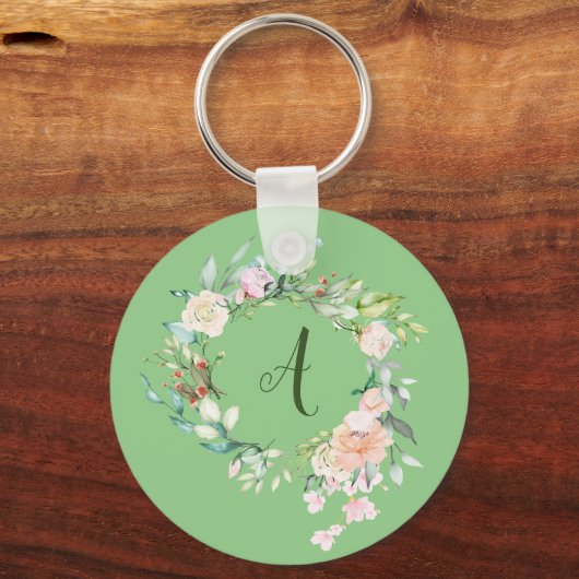Roos Guirlande Monogram Script Sleutelhanger (Voorkant)