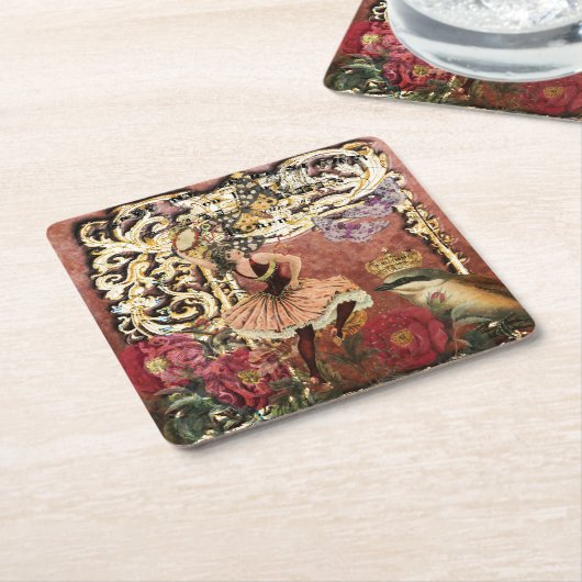  Roos Gypsy Dancer Franse Collage Kartonnen Onderzetters (Schuin)