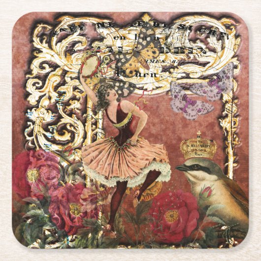  Roos Gypsy Dancer Franse Collage Kartonnen Onderzetters (Voorkant)