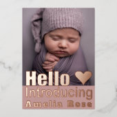 Roos Hallo Baby gouden fotocollage Folie Uitnodiging (Voorkant)