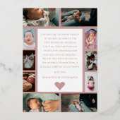 Roos Hallo Baby gouden fotocollage Folie Uitnodiging (Achterkant)