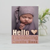 Roos Hallo Baby gouden fotocollage Folie Uitnodiging (Staand Voorkant)