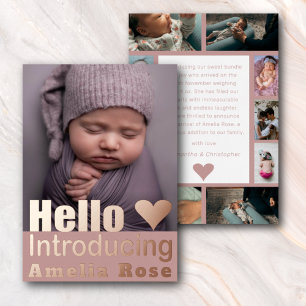 Roos Hallo Baby gouden fotocollage Folie Uitnodiging