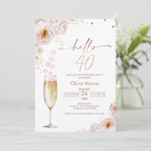 Roos Hallo bloemblaadjes Champagne Glass Kaart (Staand voorkant)