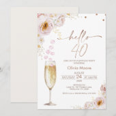 Roos Hallo bloemblaadjes Champagne Glass Kaart (Voorkant / Achterkant)