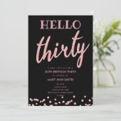 Roos Hallo Gold Glitter "Dertig" Verjaardagsfeest Kaart (Staand voorkant)