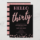 Roos Hallo Gold Glitter "Dertig" Verjaardagsfeest Kaart (Voorkant / Achterkant)