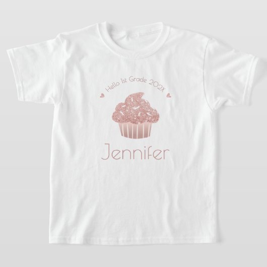 Roos Hallo Gouden Glitter Cupcake T-shirt (Laagn)
