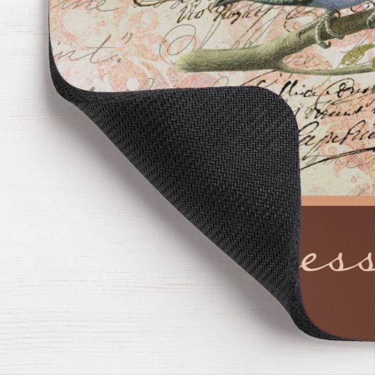  Roos handschrift en vogel op roest Muismat (Hoek)