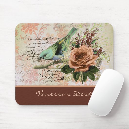 Roos handschrift en vogel op roest Muismat (Met muis)