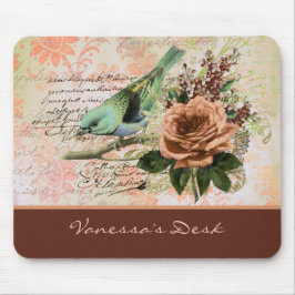  Roos handschrift en vogel op roest Muismat