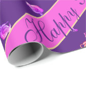 roos "Happy Birthday" Harten op Paars Cadeaupapier (Rol Hoek)