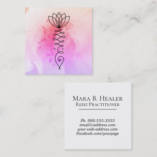 ** Roos Hart Lotus Nirvana Yoga Massage Reiki Vierkante Visitekaartje (Voorkant / Achterkant)