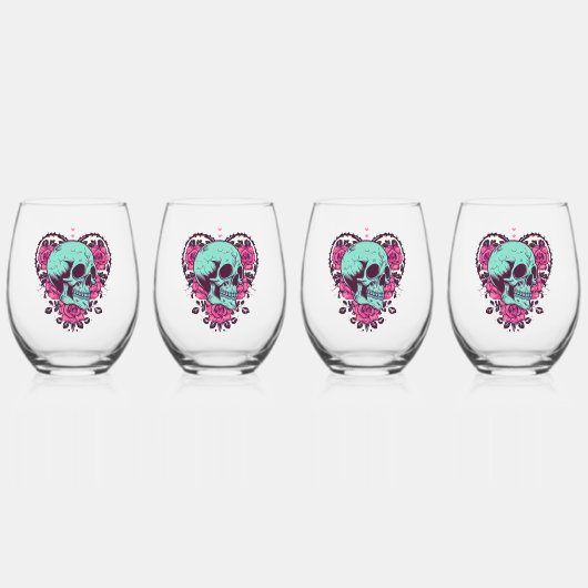 Roos hart schedel wijnglas zonder voet (Voorkant)