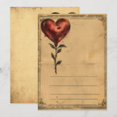 Roos Hart Valentijnsdag Vintage Feestdagenkaart (Voorkant / Achterkant)