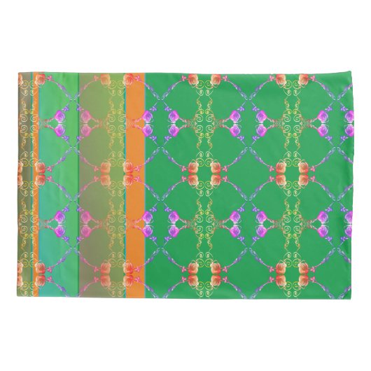 Roos Harten Abrikozen en Groene Pillowcase Kussensloop (Achterkant-Links)