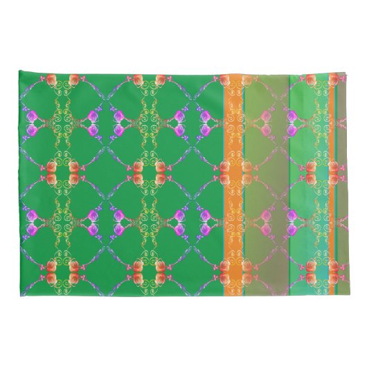 Roos Harten Abrikozen en Groene Pillowcase Kussensloop (Achterkant-Rechts)