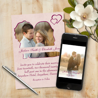 Roos Harten Bruid en Bruidegom Vorm Fotobruiloft Kaart