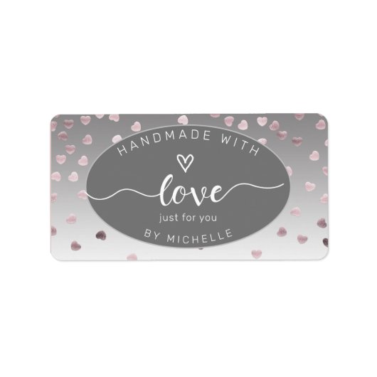 roos harten handgemaakt met liefde monogram vierka etiket (Voorkant)
