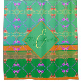 Roos Harten op Blauwgroen en abrikozenvlees Douchegordijn (Voorkant)