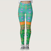 Roos Harten op Blauwgroen en abrikozenvlees Leggings (Voorkant)