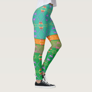 Roos Harten op Blauwgroen en abrikozenvlees Leggings